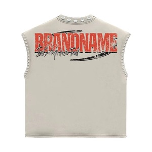 Camiseta sin Mangas con Diseño Gráfico Moderno Personalizado, 100% Algodón, Impresión DTF, con Pedrería, Estilo Urbano, Unisex, Venta al Por Mayor OEM - Product Image 5