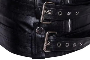 Veste de motard en cuir PU noir pour homme, coupe ajustée, col montant, fermeture éclair, streetwear - Product Image 4
