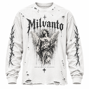 Camiseta Blanca de Manga Larga, 100% Algodón, Personalizada, de Alta Calidad, 250 GSM, Estilo Desgastado, para Marcas de Ropa Urbana - Product Image 1
