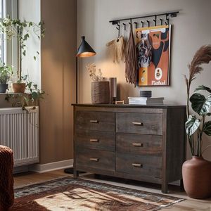 ตู้ลิ้นชักไม้จริงวีเนียร์สีน้ำตาล MDF สองแถว 6 ลิ้นชัก ขนาด 120*40*80 ซม. - Product Image 5