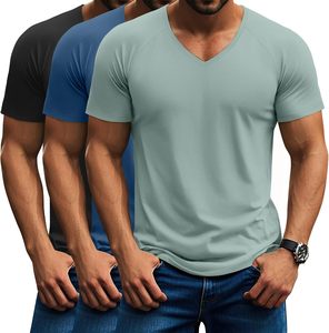 Camiseta con cuello en V para hombre, cómoda, de manga corta, informal, tela suave y transpirable, ligera, ajustada, para verano, de secado rápido - Product Image 1