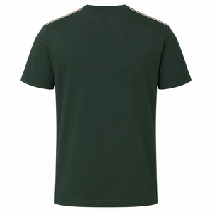 เสื้อยืดคอกลมแขนสั้นสีเขียวเข้มสำหรับผู้ชาย ทรงปกติ ผ้าเจอร์ซีย์คอตตอน 100% สีพื้น สวมใส่สบาย แต่งขอบตัดสี - Product Image 4
