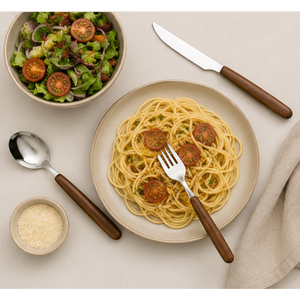 Ensemble de couverts en acier inoxydable pour hôtels et restaurants, avec manche en bois de noyer naturel, écologique, poli miroir - Product Image 4