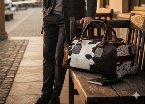 Sac de voyage week-end en cuir de vachette fait main avec poils, grande capacité, durable, style vintage LHODB-0145 - Product Image 4