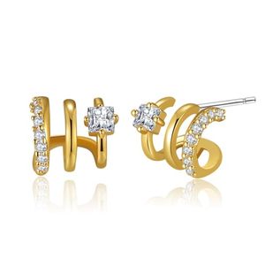 <span class=keywords><strong>Pendientes</strong></span> de tuerca de <span class=keywords><strong>aro</strong></span> <span class=keywords><strong>triple</strong></span> de estilo punk chapados en <span class=keywords><strong>oro</strong></span> de 14 quilates de cobre de latón de lujo con circón para mujer, ropa de fiesta - Product Image 1