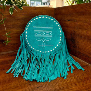 Cuero de gamuza estilo occidental bota Stich nuevo diseñador redondo flecos bolso de mano gran oferta Color turquesa bohemio bolso de mujer - Product Image 2