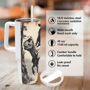 Vaso Térmico Personalizado de 40 oz, Taza de Viaje de Acero Inoxidable con Diseño de Vaquero Montando a un Dinosaurio - Product Image 5