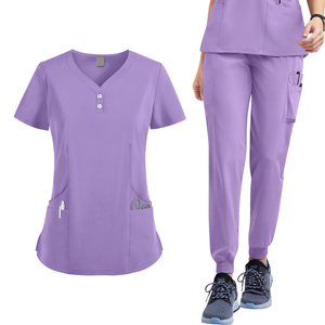 Premium Quick Dry <b>Scrub</b> <b>Set</b> Frosted Cream Solid Color Uniform for Nurses Clinics and Beauty Salons Frosted Cream Medical <b>Scrub</b> - Product Image 3