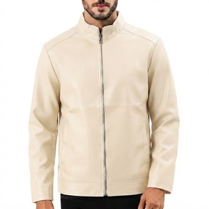 Meilleures ventes : Veste décontractée pour homme en cuir véritable et toile, à col montant, manches longues, légère, haute qualité, pour la vente en gros - Product Image 4