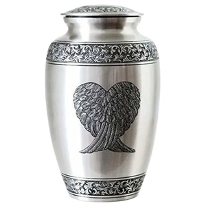 Modern Angel Wings Silver Pewter Cremation Urn Handcrafted Engraved Aluminum Funeral Urn Memorial <b>Container</b> Jar Pot On Sale - Product Image 1