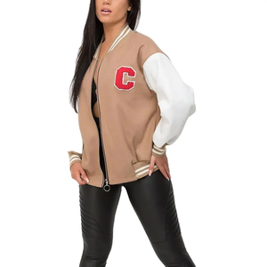 Chaquetas Varsity Personalizadas 100% Lana para Mujer, Paneles de Cuero en las Mangas, Estilo Letterman, Puños Acanalados, Botones a Presión, Chaquetas Casuales - Product Image 3