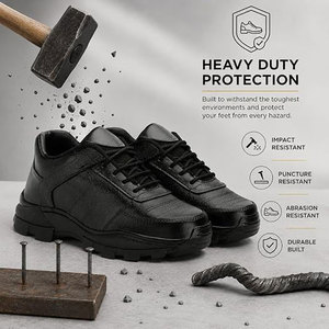 Men's Steel Toe Safety Shoes Leather Upper Rubber Outsole Lace-up <b>Waterproof</b> Breathable Mesh Lining Black <b>Work</b> Boots Factory Use - Product Image 4