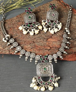 Conjunto de Collar y Pendientes de Novia Estilo Bohemio Vintage, Joyería de Latón con Ónix, Regalo para Boda, Aniversario o Compromiso - Product Image 3