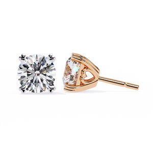 Boucles d'oreilles solitaires en forme de cœur avec diamant – Diamant de laboratoire CVD rond de 2,6 carats au total, en or rose massif 10K, 14K, 18K, à 4 griffes - Product Image 6