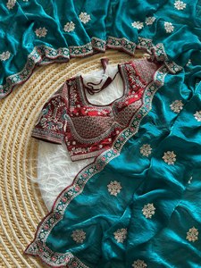 Sari de Satén de Diseño Fandy Premium con Bordado Pesado de Lentejuelas de 3mm, Estilo Tradicional, de Secado Rápido y Sin Arrugas - Product Image 6