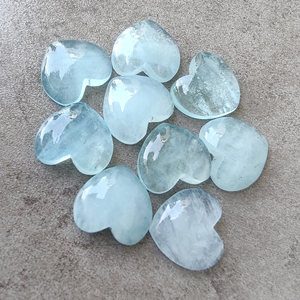 Pierre précieuse naturelle de qualité AAA, bleu aqua, taille cœur, cabochon laiteux, dos plat, calibrée, pour la fabrication de bijoux - Product Image 4