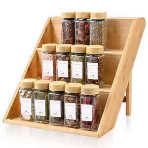 Étagère à épices rotative à 2 niveaux en bambou, plateau tournant Lazy Susan, organisateur de rangement de cuisine pour bocaux en verre - Product Image 6