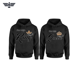 Sudaderas de Pareja con Estampado de Letras, Unisex, Gris, Felpa, con Bolsillo, 330g, Otoño, Modelo I'm Her King I'm His Queen - Product Image 5