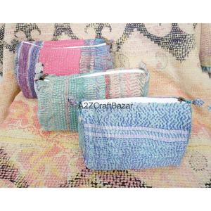 Hand Block Printed Tassel Quilted Eco-Friendly Waterproof Cosmetic Organizer <b>Pouches</b> Durable Zipper Closure Cotton Fabric Women - Product Image 4