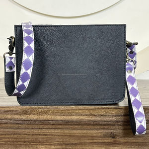 New Latest Stylish Tooled Leather Sling Shoulder <b>Bag</b> Cowhide Purple & White Checkered Western Crossbody Purse Wristlet Handbag - Product Image 5