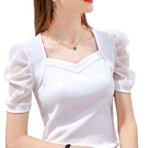 OEM Logo Personnalisé Conception POLO Soie de Glace T-shirt Femmes Nouvel Été T-shirt à Manches Courtes Style Cour Française POLO Imprimé Bouffant - Product Image 1