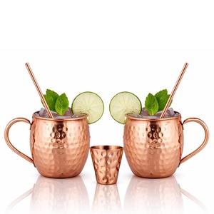 Set of 2 Hammered Copper Barrel Mugs with Matching <b>Straws</b> Moscow Mule Gift Set Barrel Style Mugs with <b>Straws</b> - Product Image 3
