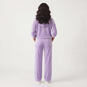 Survêtement en molleton pour femme, à capuche, en velours, coupe ample, longueur intégrale, décontracté, 100 % coton, avec cordon de serrage à la taille et fermeture éclair - Product Image 2