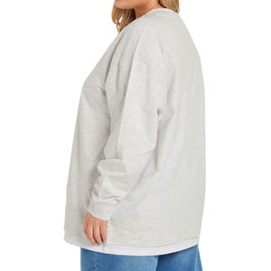 Sweat-shirt en molleton de coton à col rond surdimensionné respirant pour femmes grandes tailles, manches longues, décontracté, pull-over, couleur personnalisée, automne - Product Image 5