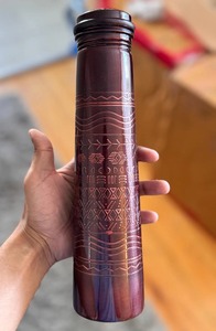 Antique Dark Engraved <b>Copper</b> Bottle With Intricate Design For Home Decor Dining <b>Table</b> And Kitchen Display Use From India - Product Image 3