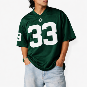 Jersey de Fútbol Americano Verde Transpirable de Malla con MOQ Bajo, 100% Poliéster, Ropa Urbana para Hombre, Cuello en V, Número 33, Ropa de Equipo, Pedidos al por Mayor OEM - Product Image 3