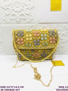 Luxury Handmade Floral Beaded Evening <b>Clutch</b> Bag Women | Embroidered Party <b>Wedding</b> Sling Purse Chain | Designer Bridal - Product Image 2