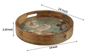 Bandeja Redonda de Madera para Almacenamiento con Diseño de Aves y Flores, Acabado Lacado, Estilo Moderno, Apta para Lavavajillas, Multifuncional - Product Image 4