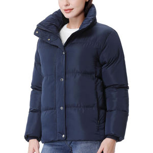 Blouson matelassé décontracté pour femme, col montant, coupe régulière, couleur unie, extérieur en polyester, coupe-vent, épais, pour l'hiver - Product Image 3