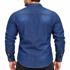 <b>Men</b> <b>Denim</b> <b>Shirt</b> Long Sleeve Casual Button <b>Shirt</b> Chest Pockets Neat Stitching Daily Comfort Classic Collar 100% Cotton Breathable - Product Image 3