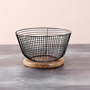 Panier de rangement en métal avec revêtement en poudre de qualité supérieure et poignées en bois - Product Image 1