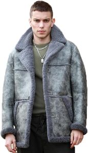 Manteau en peau de mouton pour homme avec doublure en fausse fourrure, col rabattable, coupe-vent, épais, style décontracté, coupe classique - Product Image 2