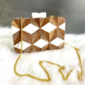 Sac à main élégant en bois écologique fait main, imprimé UV, pochette rigide pour femme, sac à main tendance en bois naturel pour mariage et soirée nuptiale - Product Image 3