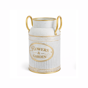 Vase à fleurs vintage en métal, bidon à lait galvanisé, décoration de ferme - Product Image 1