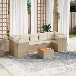 Conjunto de Sofá Grande de Ratán Sintético PE Beige para Jardín con Fundas Extraíbles - Product Image 1