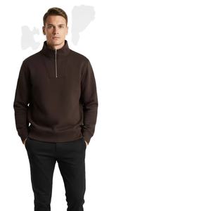 Men's Autumn Winter Dark Brown Quarter Zip Long Sleeve Sweatshirt Mock Neck <b>Pullover</b> <b>Jumper</b> Streetwear - Product Image 1