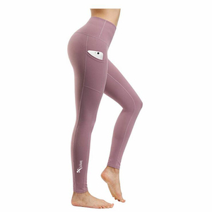 High Waist Full Length <b>Leggings</b> Navy <b>Blue</b> Knitted Stretch Breathable Sporty <b>Women's</b> Yoga Pants With Pockets - Product Image 2
