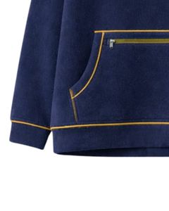 Sweat-shirt personnalisé épais pour femme, bleu marine, en polaire oversize, avec col à boutons-pression, poche kangourou et passepoil contrastant - Product Image 6