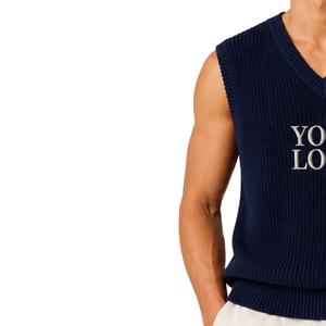 Gilet en tricot bleu marine pour homme, col en V, sans manches, pull léger et doux, décontracté, mode, logo personnalisé, fabricant OEM - Product Image 3