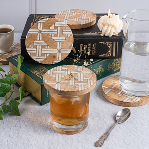 Handmade Wooden Coaster With Geometric Design Bone Inlay. Premium Wholesale Tableware For Luxury Home & <b>Bar</b> Decoration - Product Image 6