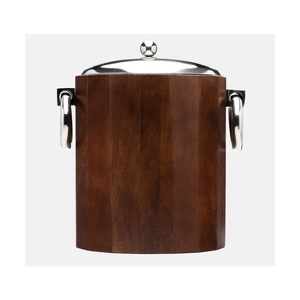 Seau à glace en bois de luxe à double paroi en acier inoxydable isolé, pour vin et champagne, avec poignées et couvercle en métal - Product Image 1