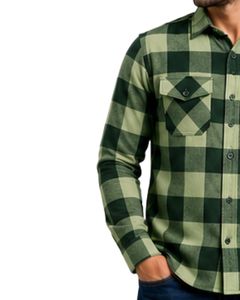 Custom Forest Green Plaid Men Flannel Shirt Long Sleeve Button <b>Down</b> Checkered Cotton Casual Shirt With Chest Pockets Streetwear - Product Image 3