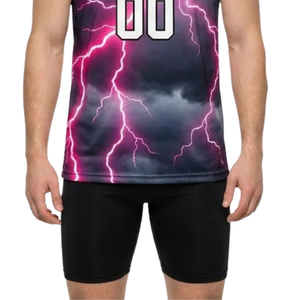 ชุดเสื้อและกางเกงบาสเก็ตบอลพิมพ์ลายสายฟ้า 100% โพลีเอสเตอร์ สำหรับผู้ชาย แบบไม่มีแขน คอวี ชุดทีม ระบายเหงื่อได้ดี ทรงพอดีตัว - Product Image 6