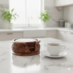 Premium Handcrafted Wooden Tea Coaster Stand Marble Kitchen Antique Handcrafted <b>Coffee</b> Coasters for Home Office Kitchen Decor - Product Image 1
