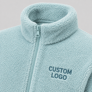 Veste Teddy en polaire bleu clair pour homme, col montant, fermeture éclair, vêtement d'extérieur décontracté pour l'hiver, coupe classique, doublure en sherpa - Product Image 2