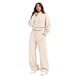 Custom Chenille Embroidery Women’s Mock Neck Sweatshirt & <b>Oversized</b> <b>Sweatpants</b> Set High Street Fleece Wholesale Streetwear - Product Image 1